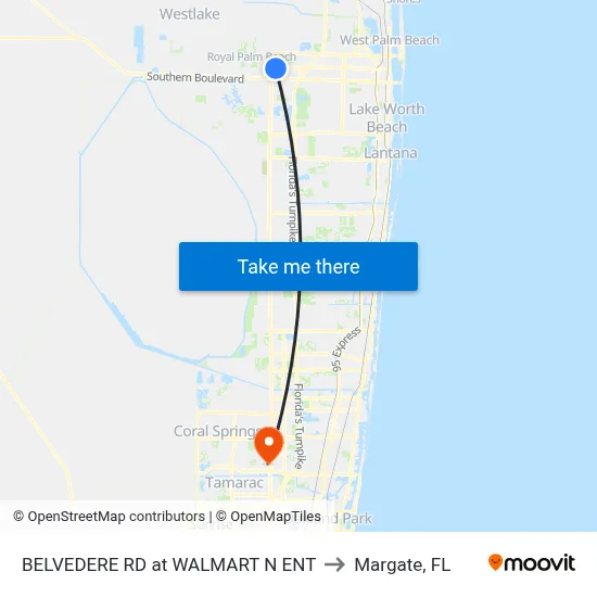 BELVEDERE RD at WALMART N ENT to Margate, FL map