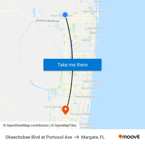 Okeechobee Blvd at Portosol Ave to Margate, FL map