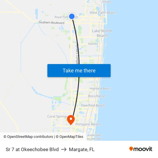 Sr 7 at  Okeechobee Blvd to Margate, FL map