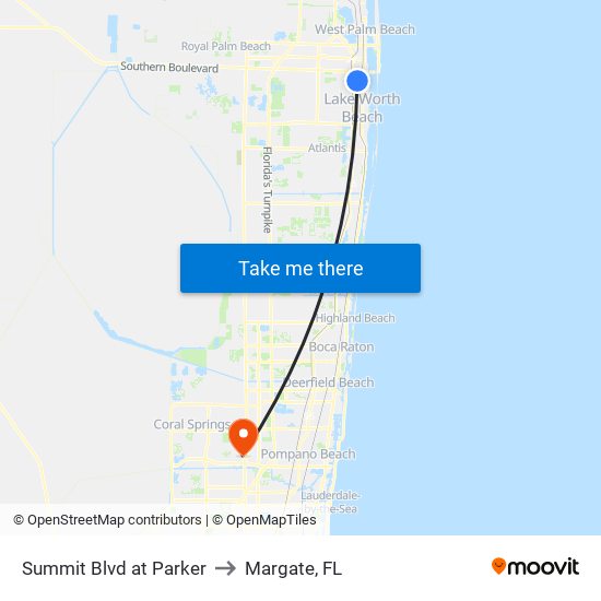 Summit Blvd at Parker to Margate, FL map