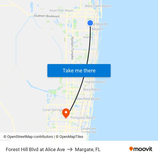 Forest Hill Blvd at Alice Ave to Margate, FL map