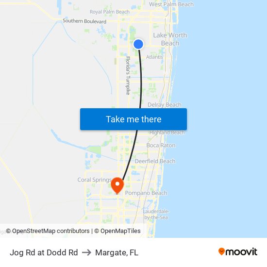 Jog Rd at Dodd Rd to Margate, FL map