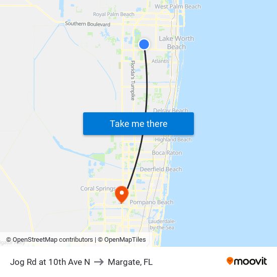 Jog Rd at 10th Ave N to Margate, FL map