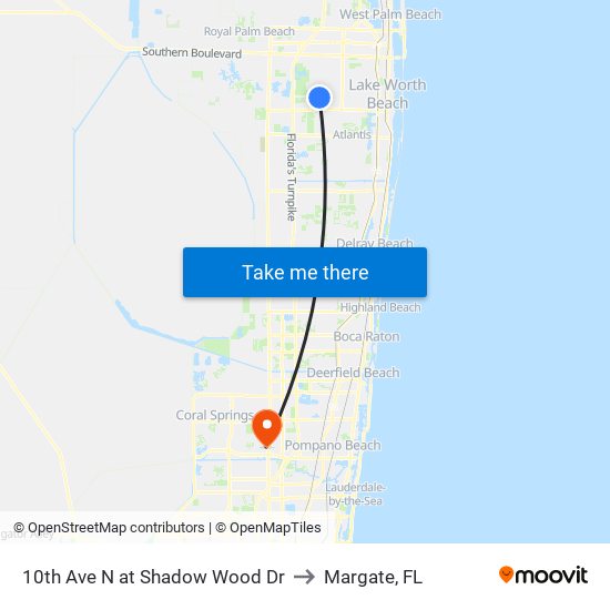 10th Ave N at Shadow Wood Dr to Margate, FL map