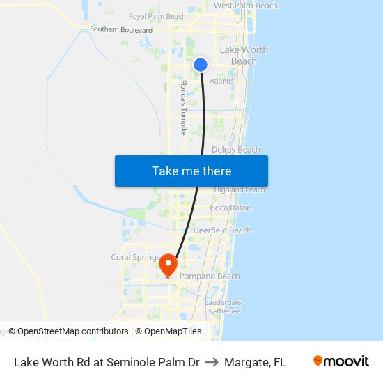 Lake Worth Rd at Seminole Palm Dr to Margate, FL map