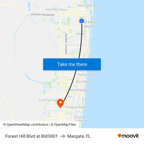 Forest Hill Blvd at Bld3801 to Margate, FL map