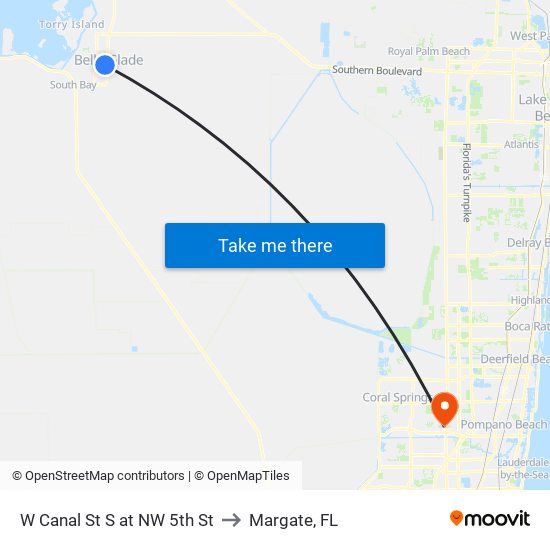 W Canal St S at NW 5th St to Margate, FL map