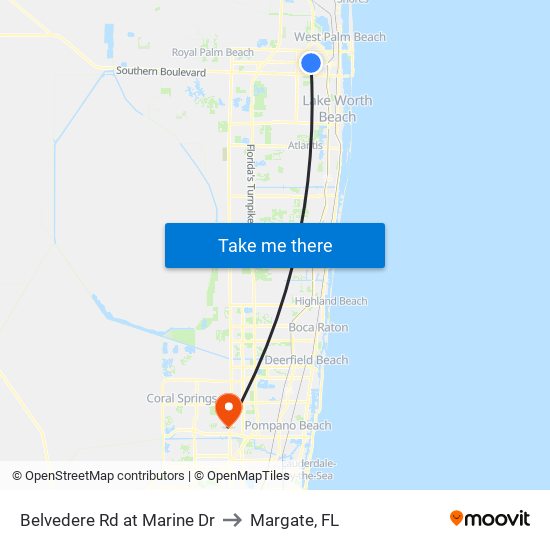 Belvedere Rd at Marine Dr to Margate, FL map