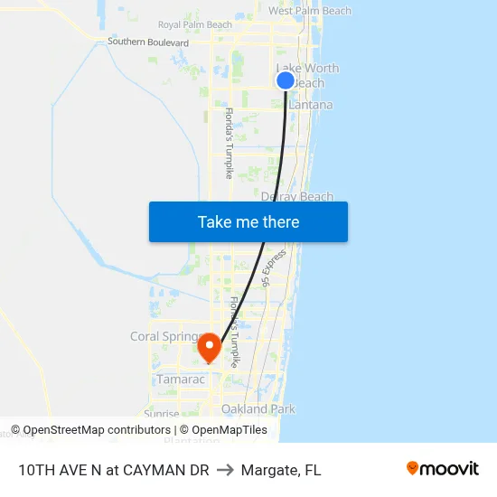 10TH AVE N at  CAYMAN DR to Margate, FL map