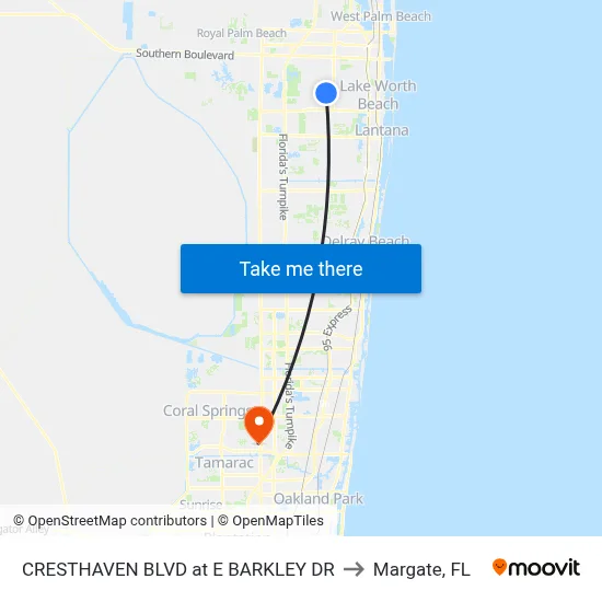 CRESTHAVEN BLVD at  E BARKLEY DR to Margate, FL map