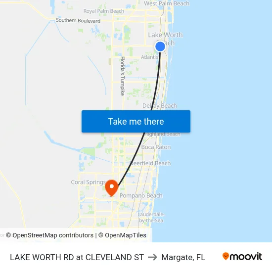 LAKE WORTH RD at CLEVELAND ST to Margate, FL map