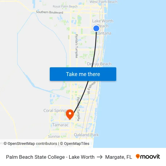 Palm Beach State College - Lake Worth to Margate, FL map