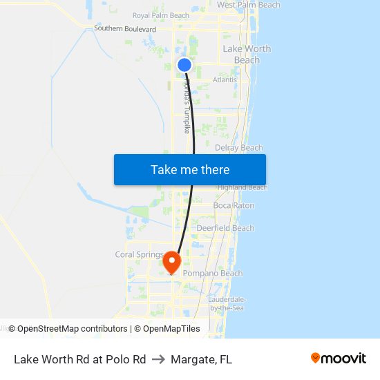 Lake Worth Rd at Polo Rd to Margate, FL map