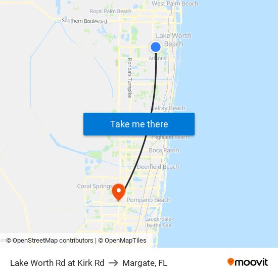 Lake Worth Rd at Kirk Rd to Margate, FL map