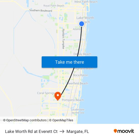 Lake Worth Rd at  Everett Ct to Margate, FL map