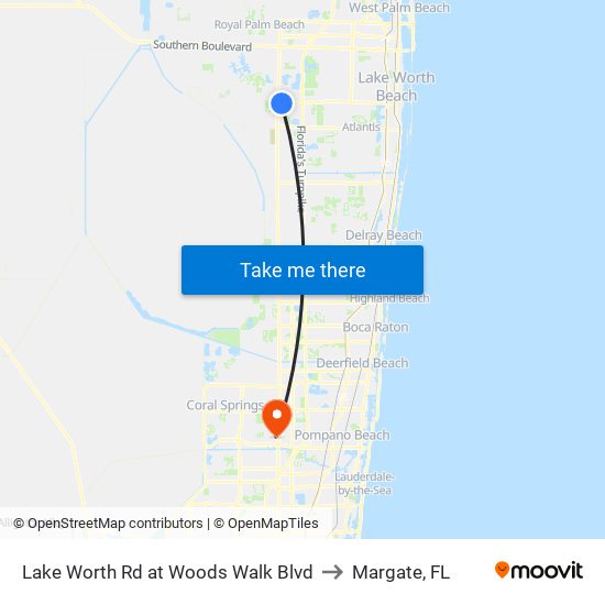 Lake Worth Rd at  Woods Walk Blvd to Margate, FL map