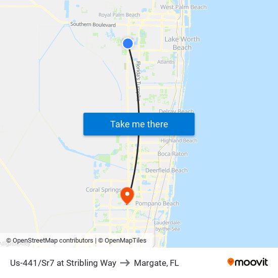Us-441/Sr7 at Stribling Way to Margate, FL map