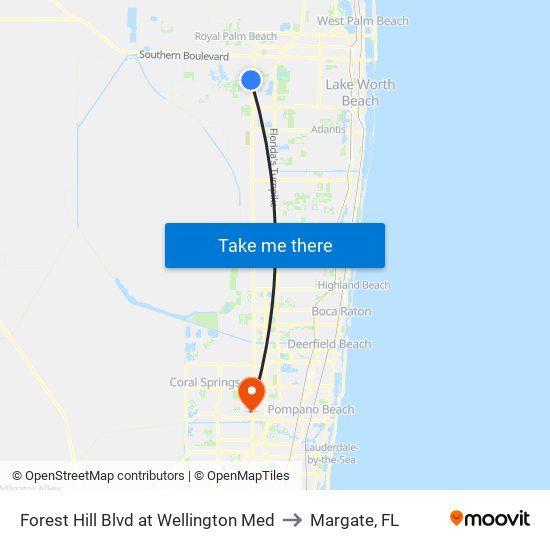 Forest Hill Blvd at Wellington Med to Margate, FL map