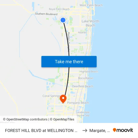 FOREST HILL BLVD at WELLINGTON MED to Margate, FL map