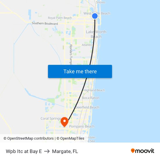 Wpb Itc at Bay E to Margate, FL map