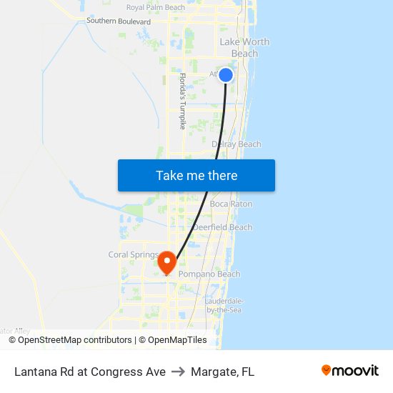 Lantana Rd at  Congress Ave to Margate, FL map