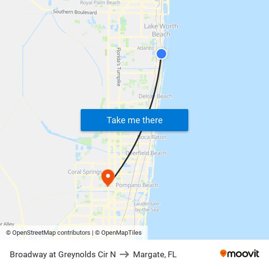 Broadway at  Greynolds Cir N to Margate, FL map