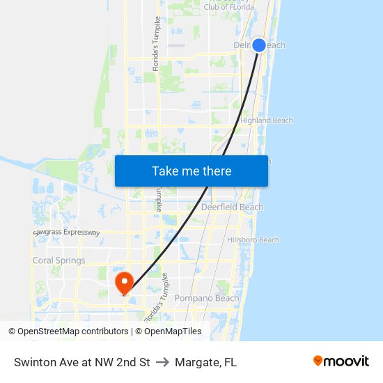 Swinton Ave at  NW 2nd St to Margate, FL map
