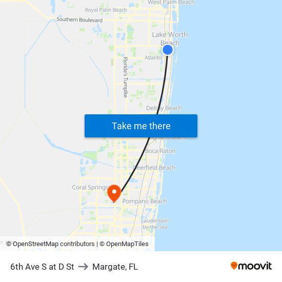 6th Ave S at D St to Margate, FL map