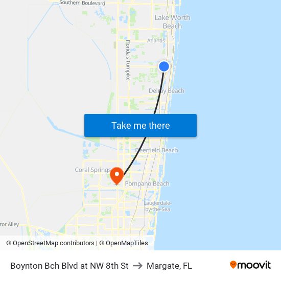 Boynton Bch Blvd at NW 8th St to Margate, FL map