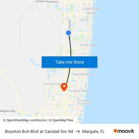 Boynton Bch Blvd at Caridad Svc Rd to Margate, FL map