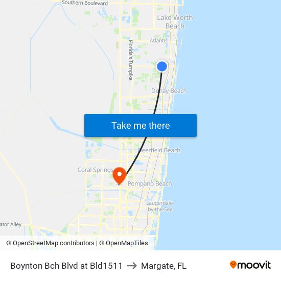 Boynton Bch Blvd at Bld1511 to Margate, FL map