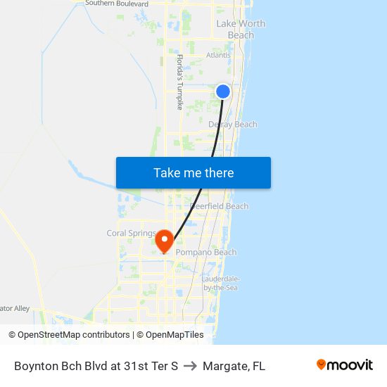 Boynton Bch Blvd at 31st Ter S to Margate, FL map