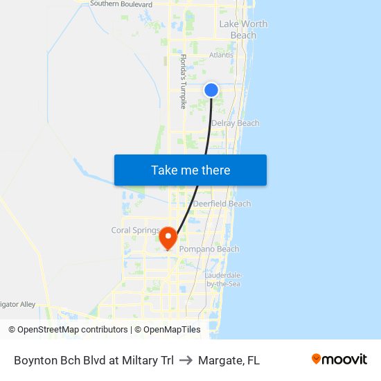 Boynton Bch Blvd at Miltary Trl to Margate, FL map