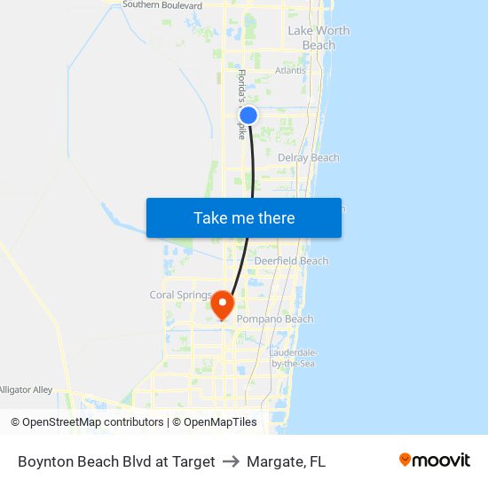 Boynton Beach Blvd at Target to Margate, FL map