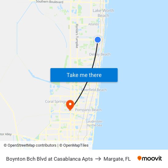 Boynton Bch Blvd at Casablanca Apts to Margate, FL map