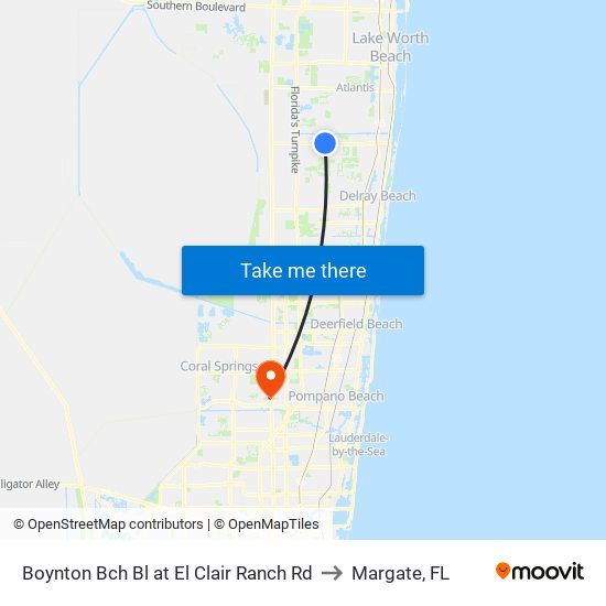 Boynton Bch Bl at El Clair Ranch Rd to Margate, FL map