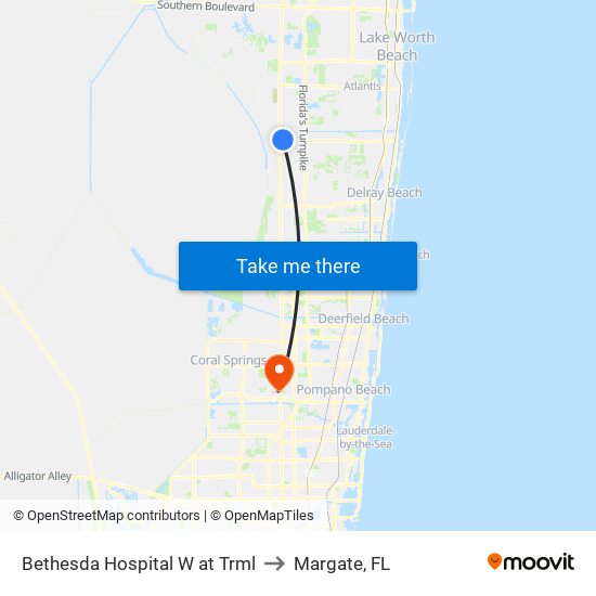 Bethesda Hospital W at Trml to Margate, FL map