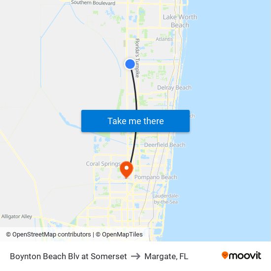 Boynton Beach Blv at Somerset to Margate, FL map