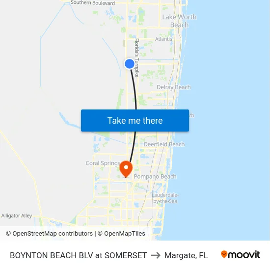 BOYNTON BEACH BLV at SOMERSET to Margate, FL map
