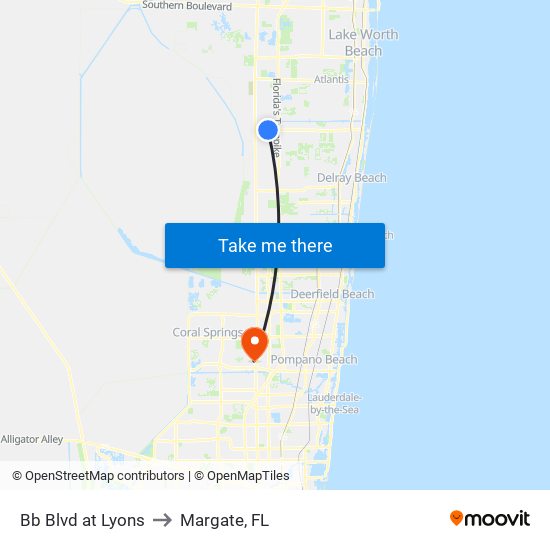 Bb Blvd at Lyons to Margate, FL map