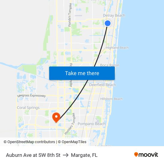 Auburn Ave at SW 8th St to Margate, FL map