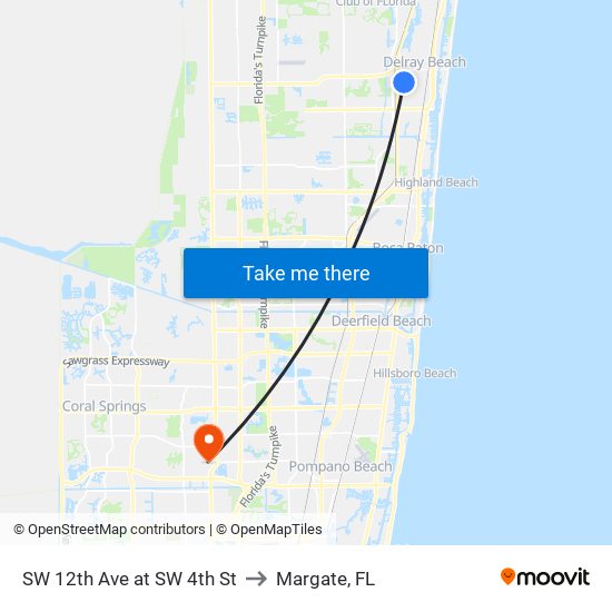SW 12th Ave at  SW 4th St to Margate, FL map