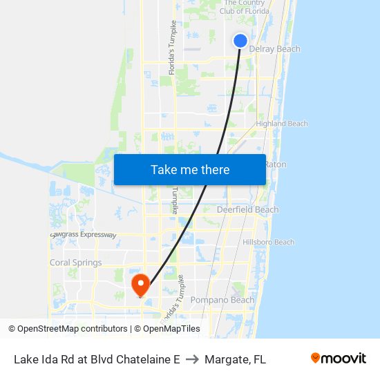 Lake Ida Rd at  Blvd Chatelaine E to Margate, FL map