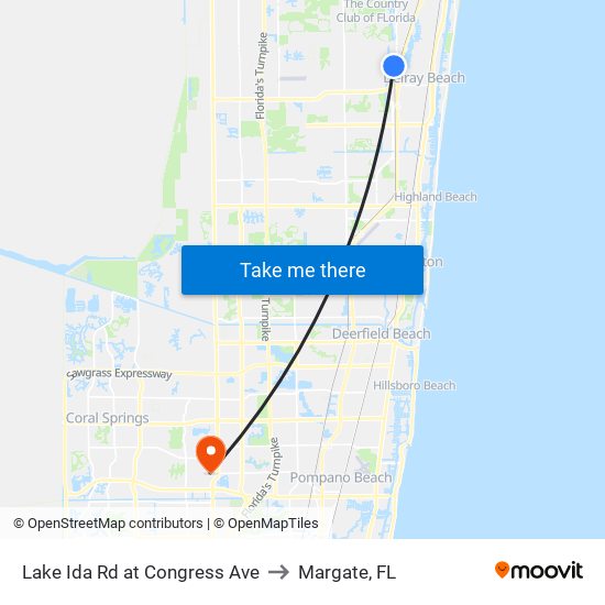 Lake Ida Rd at  Congress Ave to Margate, FL map