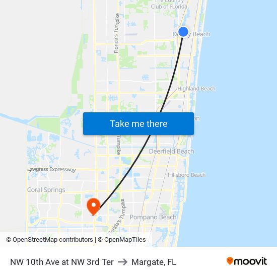 NW 10th Ave at  NW 3rd Ter to Margate, FL map