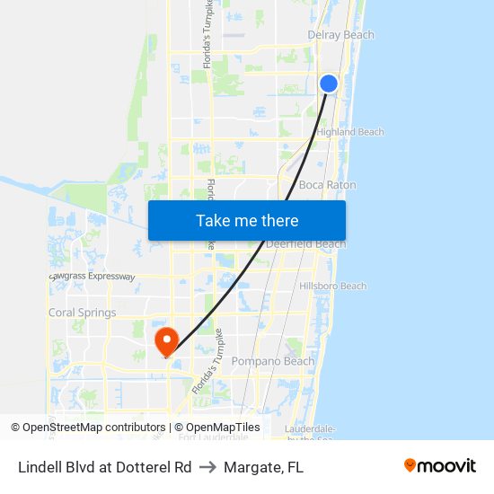 Lindell Blvd at Dotterel Rd to Margate, FL map