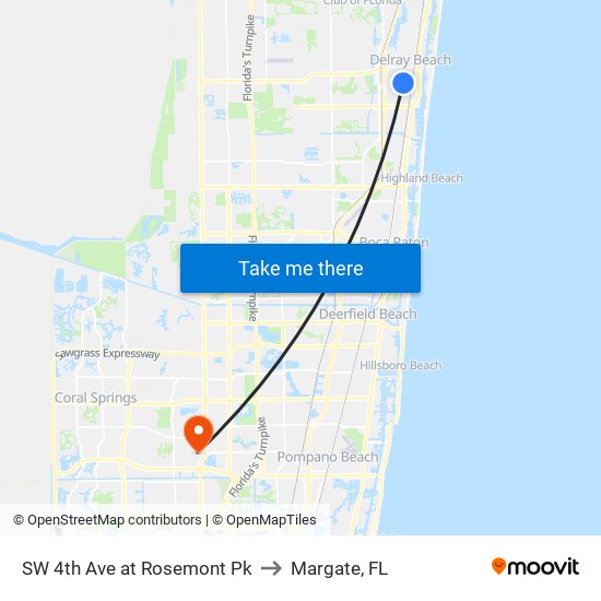 SW 4th Ave at Rosemont Pk to Margate, FL map