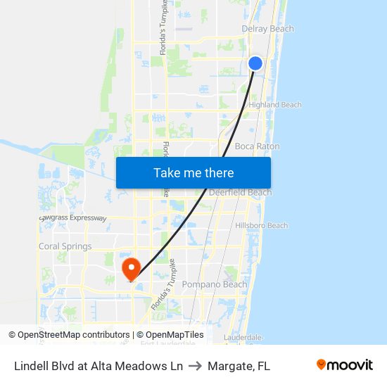 Lindell Blvd at  Alta Meadows Ln to Margate, FL map