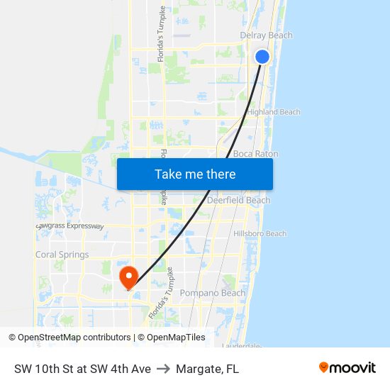 SW 10th St at  SW 4th Ave to Margate, FL map