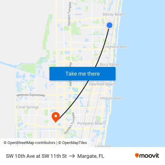 SW 10TH AVE at SW 11TH ST to Margate, FL map